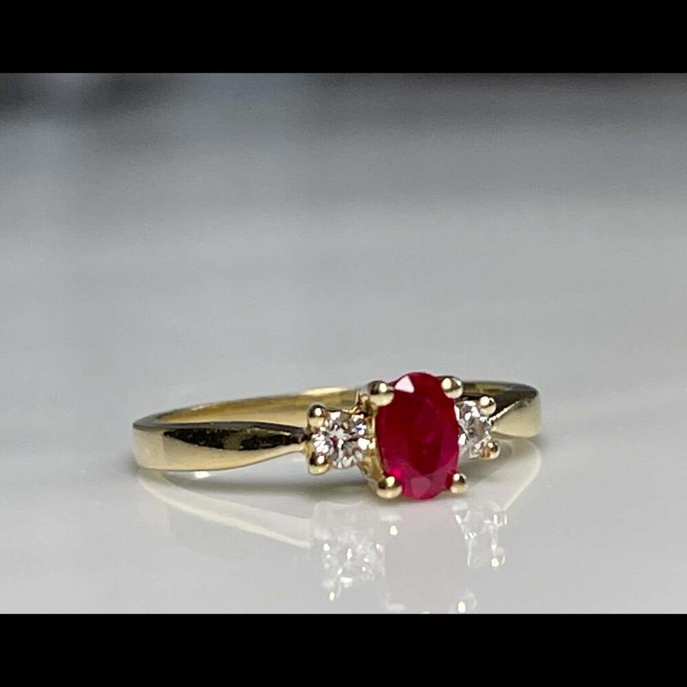 Ruby Ring 14k Ruby Engagement Ring Diamond Gold O… - image 1